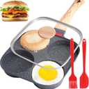 4-Cup Egg Pan, Premium Egg Pans Nonstick, Omelette Pan with Lid , Healthy Egg Frying Pan for Breakfast, Egg Sandwich, Hamburger, Pancake, Egg Skillet Suitable for Gas Stove & Induction Cookware
