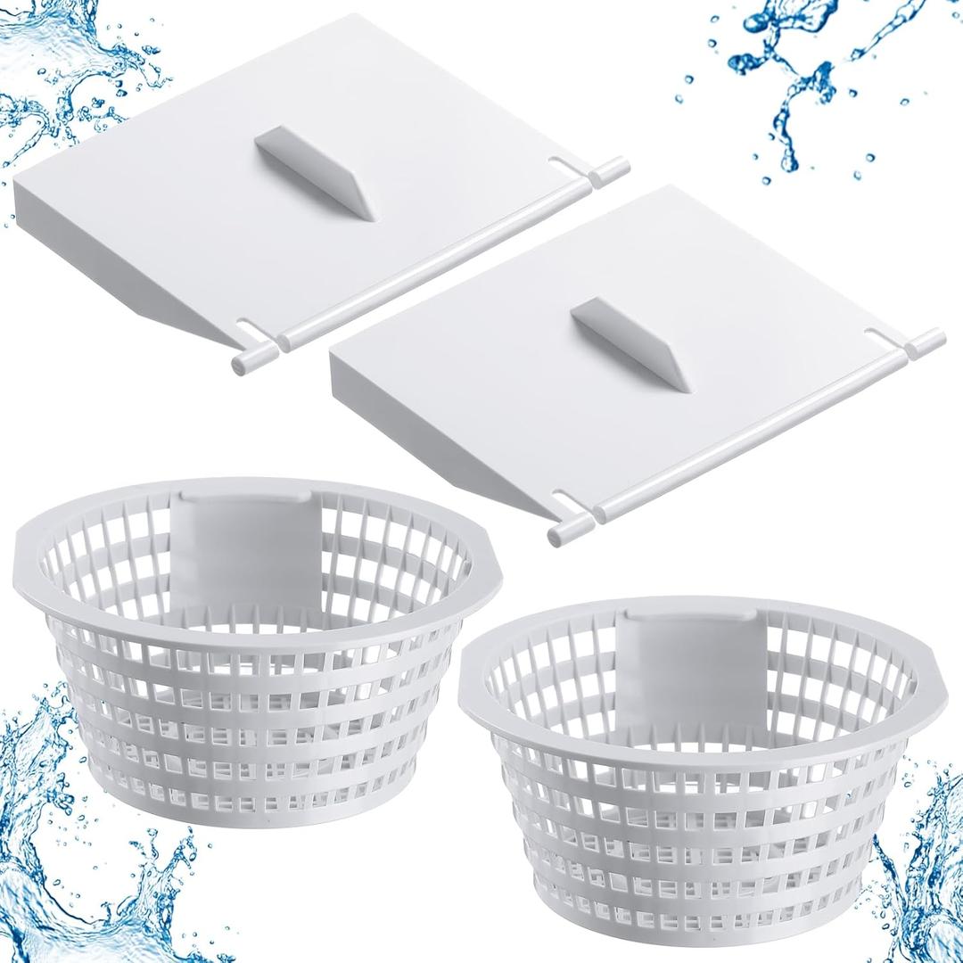 2 Pack 8926 Skimmer Replacement Weir Door Flap and 2 Pack 8928 Pool Skimmer Basket for Above Ground and in Ground Swimming Pool Replacement Parts