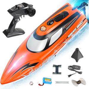 BEZGAR RC Boat for Kids & Adults, 14 inch Fast RC Speed Boat with 1100mAh Battery, Waterproof Toy for Lakes & Pools - HJ815 Orange