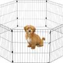 IRIS USA Metal Dog Playpen, 8-Panel 24" Pet Playpen, Puppy Playpen, Indoor/Outdoor Dog Fence, 58 x 58 x 24, Foldable, Customizable, Black