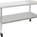 HARDURA Stainless Steel Table with Wheels 30 x 60 Inches Casters NSF Heavy Duty Commercial Work & Prep Table with Undershelf and Galvanized Legs for Restaurant Kitchen Bar and Hotel Garage