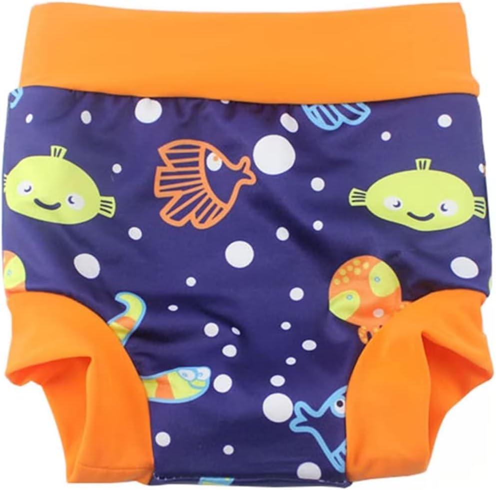 Leideur Baby Swim Nappies for Kids Cover Diaper High-Waisted Swimming Shorts (2-3 Years, Blue (Fish))