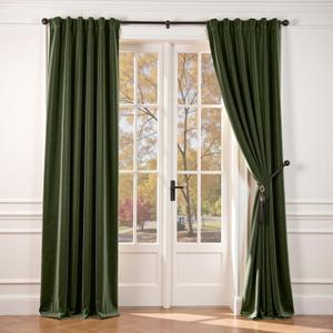 Lazzzy Velvet Blackout Curtains Thermal Insulated Room Window Drapes Super Soft Luxury Curtains for Living Room Bedroom Rod Pocket 2 Panels, Moss, 52" W x 84" L