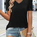Womens Short Sleeve Top V Neck Tunic Tops Summer Puff Short Sleeve Dressy Shirts Work Blouse, XL