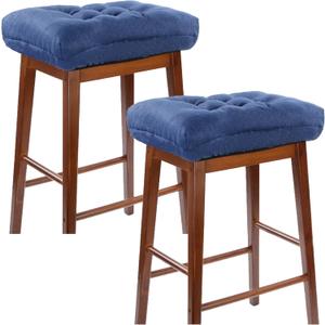 Rectangular Stool Cushion Set of 2, Soft Saddle Stool Cushions with Ties, Nonslip and Washable, Dark Blue, 18 x 10.5 x 4 Inch