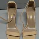 DREAM PAIRS Women's Chunk Low Heel Pump Sandals (7, Nude/Nubuck)