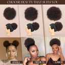Afro Puff Drawstring Ponytail for Black Women #1B Natural Black Brazilian Virgin Human Hair 6 Inch Durable Natural Soft and Smooth Kinky Curly Short Ponytail for Natural Hair