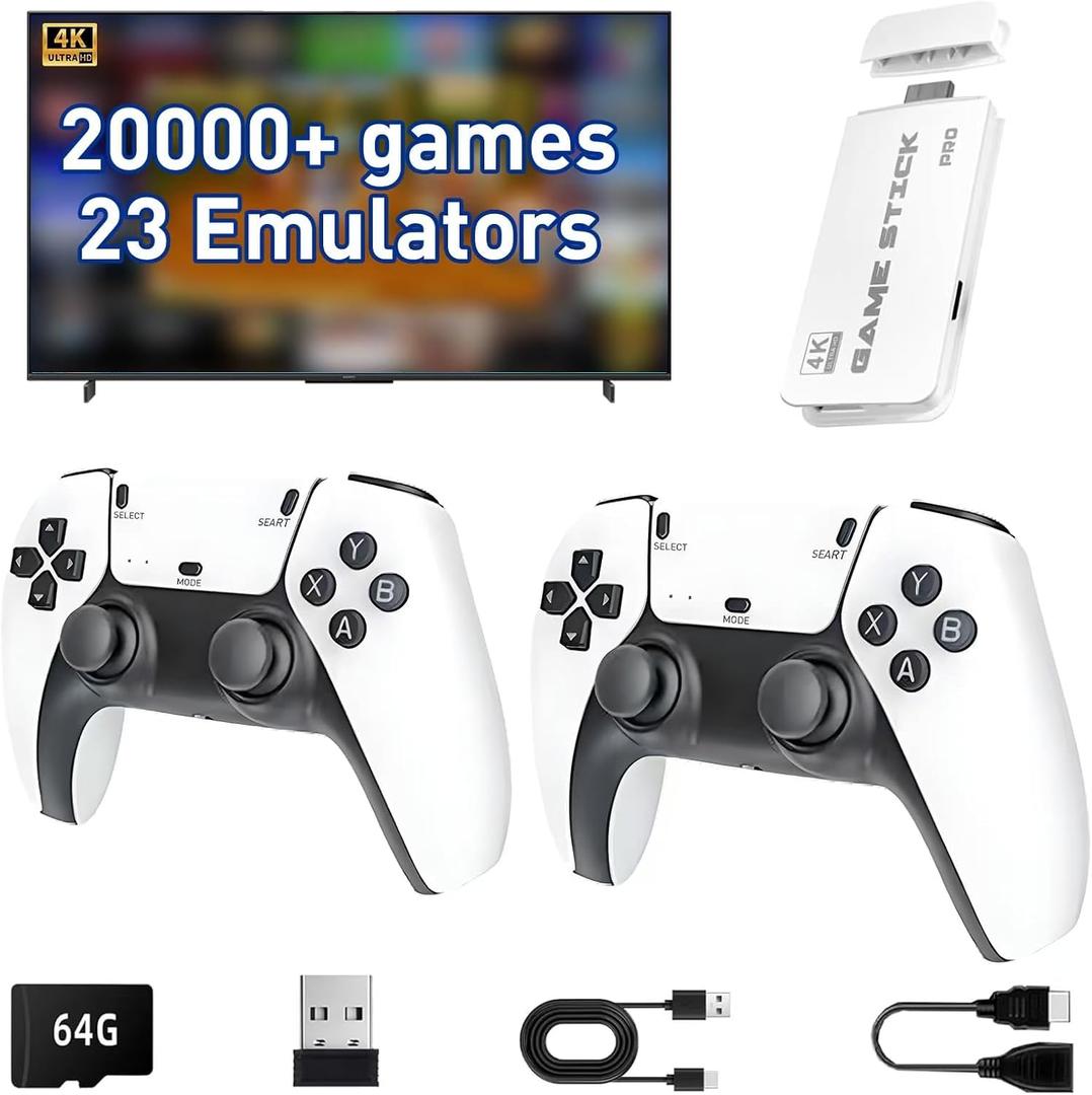Upgrade Wireless Retro Game Console,Retro Gaming Stick with 20000+ Games,Video Games with Dual 2.4G Wireless Controllers,Plug and Play Video Game for Tv.