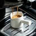Espresso Measuring Cup, Ceramic Espresso Cup Double Spouts Expresso Shots Cup with Handle, Espresso Accessories, 3 Oz/ 90 Ml, White
