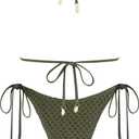 ZAFUL Women's Triangle Bikini Multiway Fishnet Tie Side Bandeau Halter String Bikini Set Two Piece Swimsuit Bathing Suits (Green, L)