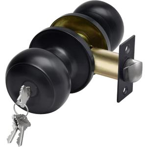 CML Hardware Matte Black Keyed Entry Door Knob for Entrance, Exterior and Interior Use, Round Ball Handle, Stainless Steel