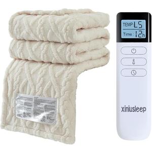 XINIUSLEEP Heated Blanket Electric Blanket, 62"×84" Heating Blanket, 5 Heating Level, 1-12 Hour Auto Off, Intelligent Overheat Protection (Beige)