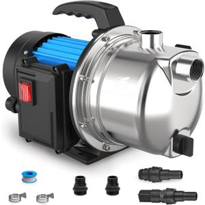 1.5 HP Shallow Well Garden Transfer Pump, 1200 GPH
Stainless Steel Housing, 148-ft Max Head, Booster Jet Pump for Sprinklers, Carry Handle and Thermal Overload Protection