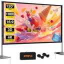 STWUI Outdoor-Projector-Screen-with-Stand - 120 inch Portable Projector Screen Indoor Outdoor Projector Screens 16:9 4K HD Lightweight Movie Screen with Carry Bag for Backyard Movie Night