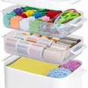 TERGOO 3-Tier Plastic Craft Organizers and Storage Box with Removable Trays, Portable Art Supply Storage Organizer with Handle, Art & Craft Storage for Organizing Bead, Sewing, Tool
