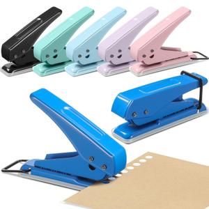 6 Pack Single Hole Puncher 1/4" Heavy Duty Hole Puncher 15 Sheet Capacity Back to School Metal Paper Punch Portable Handheld for Tags, Craft, ID Card, Chipboard, Art Project