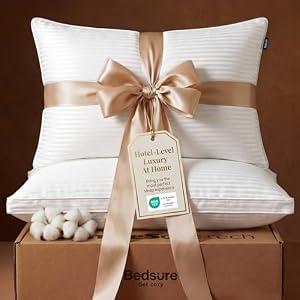 Bedsure PureWoven Hotel Pillows Queen Size Set of 2 with 100% Cotton Shell
Medium Soft Down Alternative Fill Gusseted Pillows, Fluffy Cloud Like Support, Ideal for Back & Stomach Sleepers