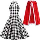 Christmas Dress for Kids Girls Women Plaid Party Dress&Velvet Cape Mommy and Me Matching Xmas Fancy Dress up (Small (Adult), Black(adult))