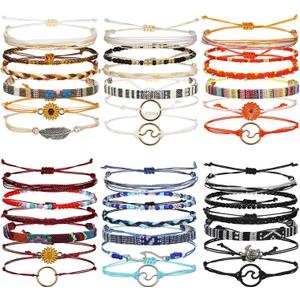 Yinkin 36 Pieces Boho Surfer Bracelet Ankle for Women Waterproof Unisex Ethnic Ankle for Women and Men Handmade Summer Beach Bracelet Jewelry String Rope Ankle Bracelets Gifts