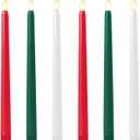Baquler 6 Pcs 11'' Christmas Flameless Taper Candles Green Red White Battery Operated Candles LED Plastic Flickering Candlesticks for Christmas Wedding Church Dinner Home Decor