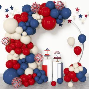 Amandir 153Pcs Red White Blue Balloon Arch Kit, Different Sizes 18 12 10 5 Inch Navy Blue Dark Ruby Red Memorial Day 4th of July Balloons Patriotic Graduation Independence Veterans Day Decorations