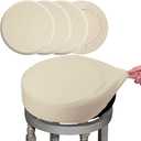 4 Pcs Bar Stool Covers, Luxury Fabric Dia.16-18" Round Stretchy Crease-Resistant Washable Jacquard Dustproof Stool Seat Slipcover, L-Beige-Set of 4