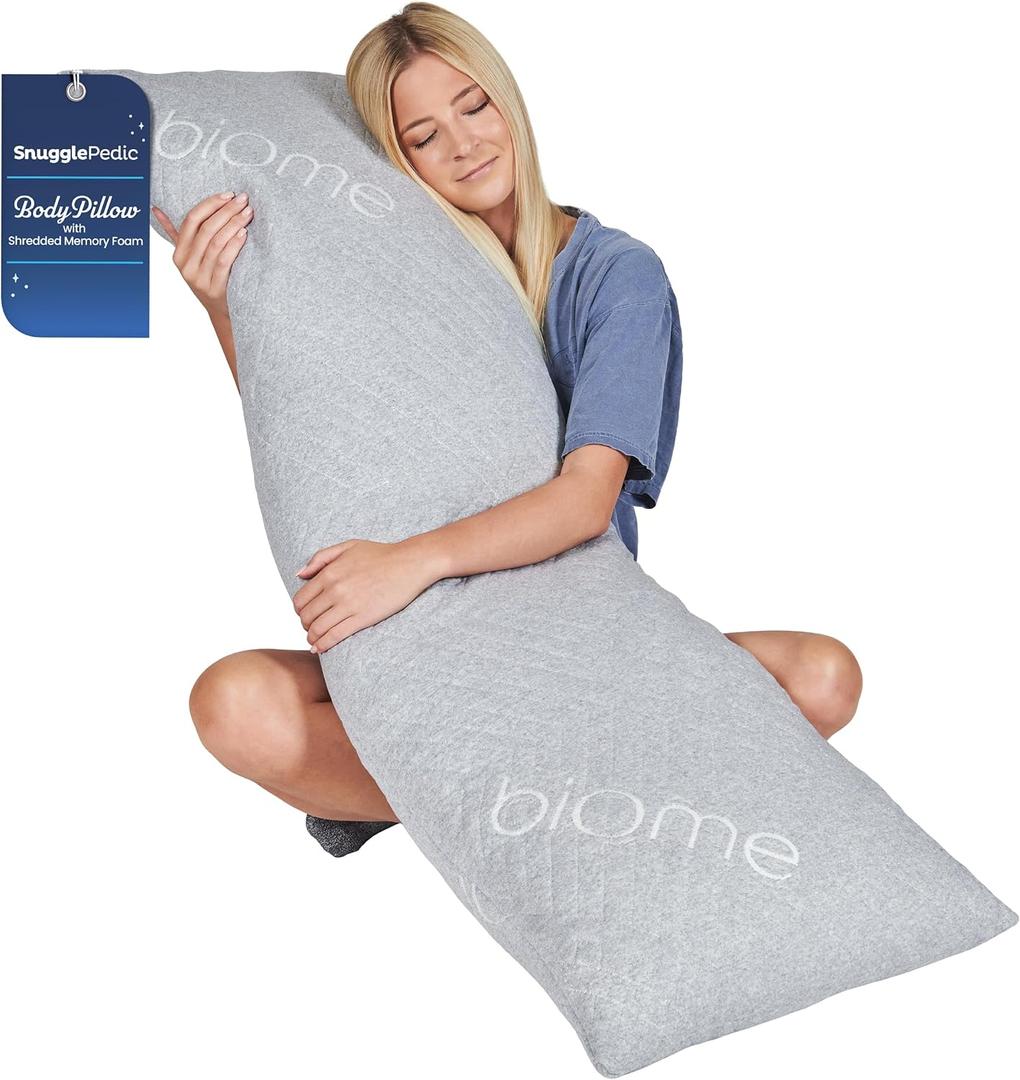 Snuggle-Pedic Body Pillow for Side Sleepers for Adults - Full Body Maternity Pillow Support Legs, Belly & HIPS - Shredded Memory Foam & Cooling Pregnancy Pillow Cover - 20x54 Light Gray