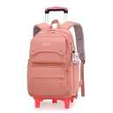 Solid Color Girls Rolling Backpack with Wheels Schoolbag Elementary School Student Trolley Daypack