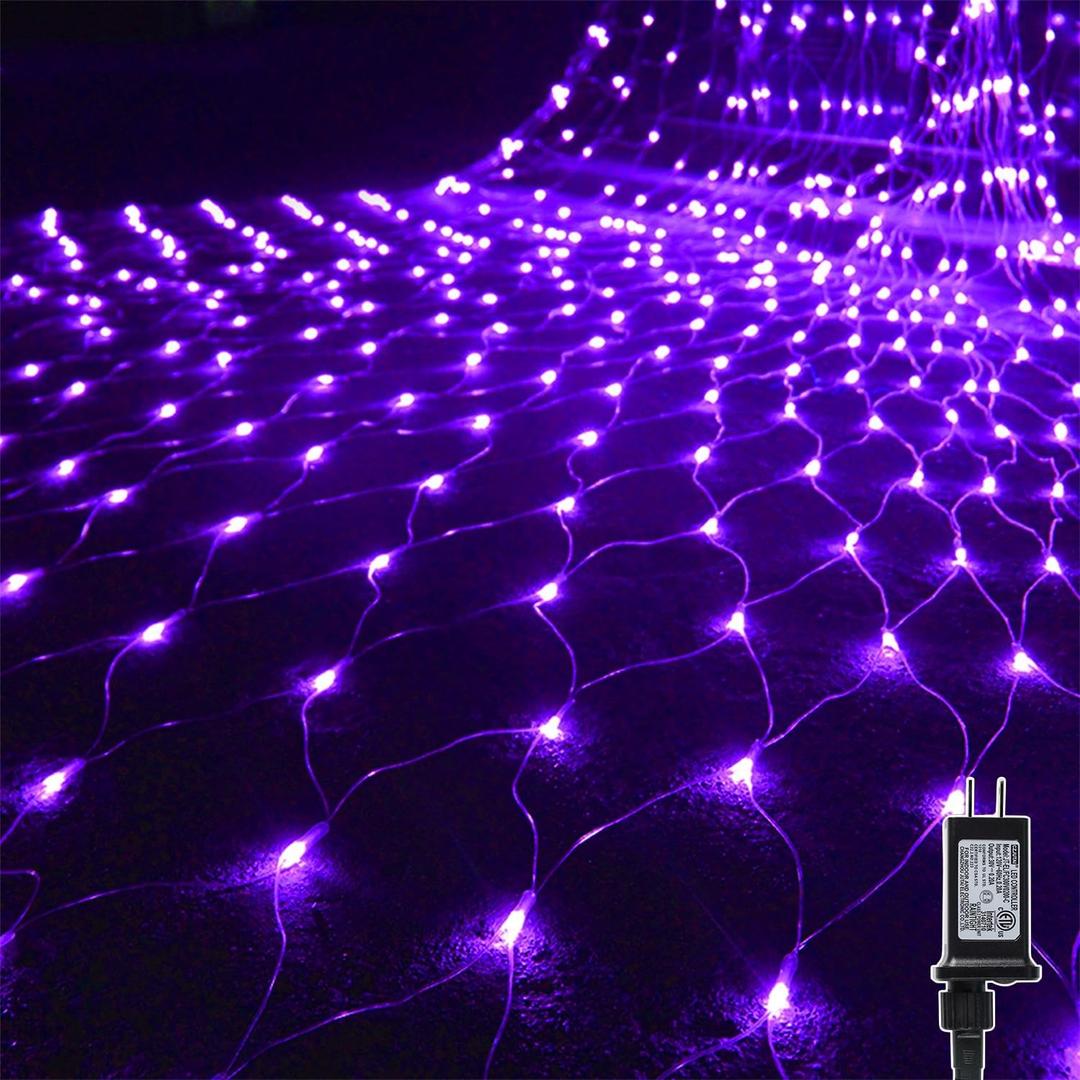 WATERGLIDE Outdoor Halloween Net Lights, 12FT x 5FT 360 LED Christmas Fairy Mesh Lights with 8 Lighting Modes, Connectable for Garden Xmas Tree, Bushes, Holiday Wedding Party Decorations, Purple