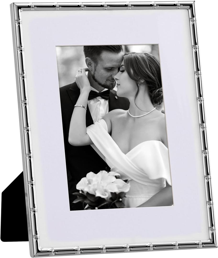 eletecpro 8x10 Metal Picture Frame with Real Glass Cover, Display 5x7 with Mat or 8x10 Without Mat for Wall or Tabletop, Elegant Plated Photo Frames with Soft Touch Velvet Backing, Silver