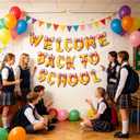 4 x Welcome Back to School Banner - Back to School Banner for Back to School Decorations - Bow Pencil Banner for First Day of School Decorations Classroom School Decorations Supplies Home Photo Backdrop