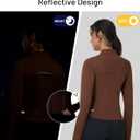 MIER Womens Workout Jackets Full Zip Up Cropped Slim Fit Lightweight Athletic Running Track Gym Tops, Thumb Holes & Pockets (Brown, XL)