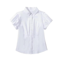 2024 Sexy White Ruched Slim Waist Short Puff Sleeve Shirt Women Lapel Front Open Buttons Crop Tops Blouses, Small