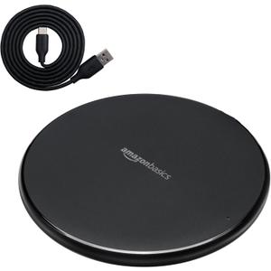 Amazon Basics 15W Qi Certified Wireless Charging Pad for iPhone 16/15/14/13/12/11/X, Samsung and More, with USB Cable, Black