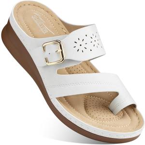 SHIBEVER Sandals for Women Summer Dressy: Comfortable Orthopedic Flip Flops with Arch Support Causual Walking Shoes White Size 9