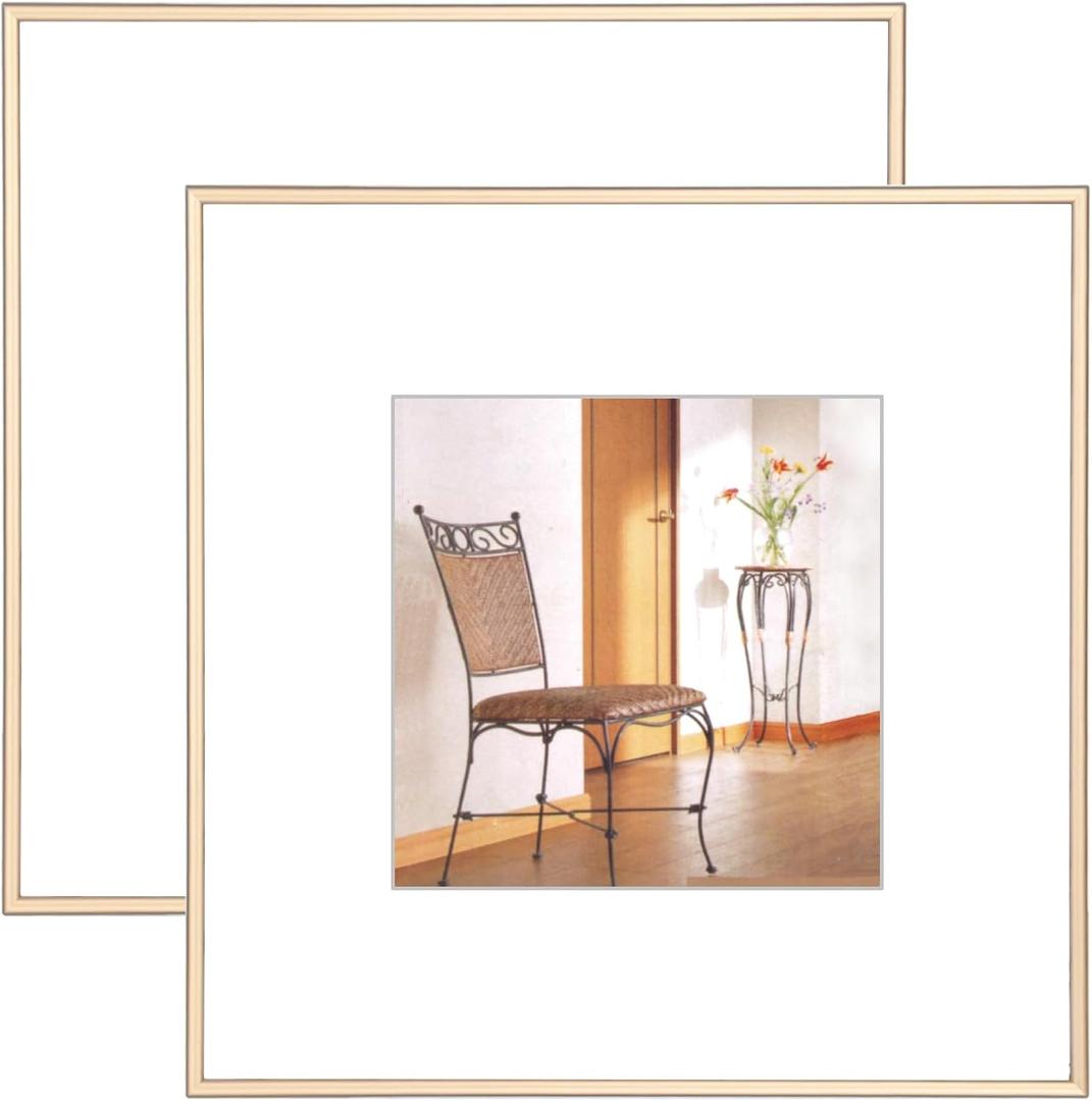 10x10 Picture Frame, Set of 2, Brass Matte Thin Modern Metal, Square Frame for Desktop and Wall Mounting, Aluminum Floating Photo Frame, Fit 6x6 with Mat or 10 x 10 without Mat (Bronze)