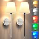 Wall Lights Battery Operated Wall Sconces Set of 2,Silver Wireless Wall Sconces with Remote,9 Colors Modes Rechargeable Wall lamp for Bedroom Living Room