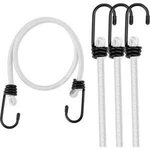 WORKPRO 24 Inch Bungee Cord with Hooks, 4 Pack Superior Rubber Heavy Duty Straps Strong Elastic Rope for Outdoor Tent, Luggage Rack, Camping, Cargo, RV, Bike, Transporting, Storage, White
