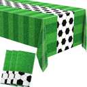 Buryeah 3 Pcs Soccer Party Tablecloths Soccer Theme Football Field Tablecloth Disposable Plastic Table Cover Supplies Rectangular Game Day for Tailgate Sports Party 54 x 108 Inches