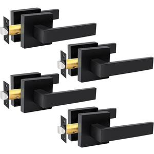 KAMOTA Passage Door Levers, 4 Pack Black Heavy-Duty Keyless Door Handles, Square Non-Locking Door Knobs, Right and Left Handed for Closets, Hallways and Conference Rooms