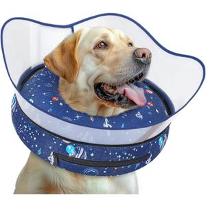 Elevated Inflatable Dog Cone Collar to Stop Licking, Doggie Donut Collar After Surgery, Soft Dog Cone Alternative for Small Medium Large Dogs (L(Neck 12"-16"), Navy)