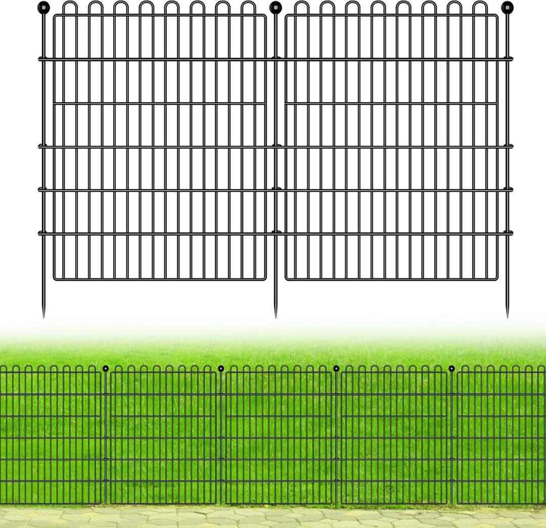 10 Panels No Dig Decorative Garden Fence for Yard, 32 in(H) X 23.6 ft(L) Animal Barrier Fencing for Outdoor Dog, Metal Portable Garden Fences for Borders, Pets, Landscape, Temporary Fence