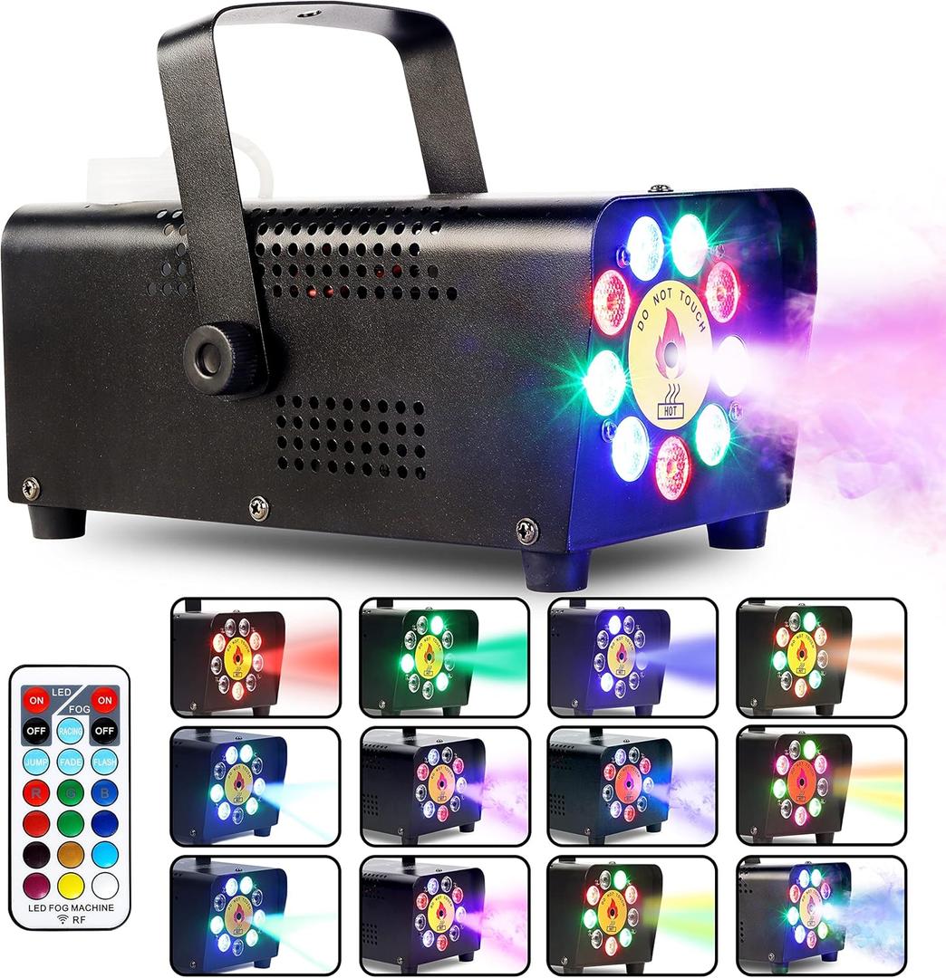 ATDAWN Fog Machine With 9 LED Lights, Wireless Remote Control, Smoke Machine With 12 Colors for Stage Party Effect, Halloween Wedding Special Event