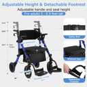 Walkers for Seniors with Seat, Walker Wheelchair Combo, 2 in 1 Rolling Walker Transport Wheelchair Lightweight Foldable, 10" Big Wheels Transport Chair with Brakes,Blue