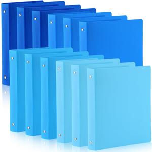 CHENGU 12 Pieces 1 Inch Binders 3 Ring Holds 200 Sheets Paper 1 Inch Plastic Binder with Pocket Round 3 Ring Letter Size for School Office Supplies (Blue Color)