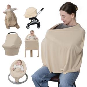 BabbleRoo Nursing Cover for Breastfeeding 95% Viscose Muslin, 5% Spandex, Soft & Breathable Baby Essentials | Newborn Essentials Breastfeeding Covers for Nursing, Multi-Use for Car Seat & High Chair (Buttercream)