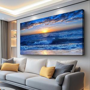 canvas wall art for living room Blue Ocean Sea sun landscape painting bathroom Wall Decor Ready to Hang for Home Decorations office family bedroom kitchen Works canvas Prints pictures 20" x 40"inch