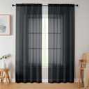 Black Sheer Curtains 84 Inches Long 2 Panels, Soft Airy Light Filtering Curtains for Bedroom Living Room, Modern Rod Pocket Privacy Drapes Window Treatments, Black, Total Wide 84 Inch