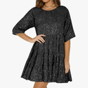 Women Sparkly Sequin Dress Short Flowy Tiered Tunic Dress Shiny Loose Glitter Party Club Night Out Mini Dress
 S