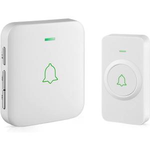 AVANTEK Wireless Doorbell, Mini Waterproof Door Bell Chime Operating at 1000 Feet, CW-11 Doorbell with 52 Melodies, 5 Volume Levels & LED Flash (White)